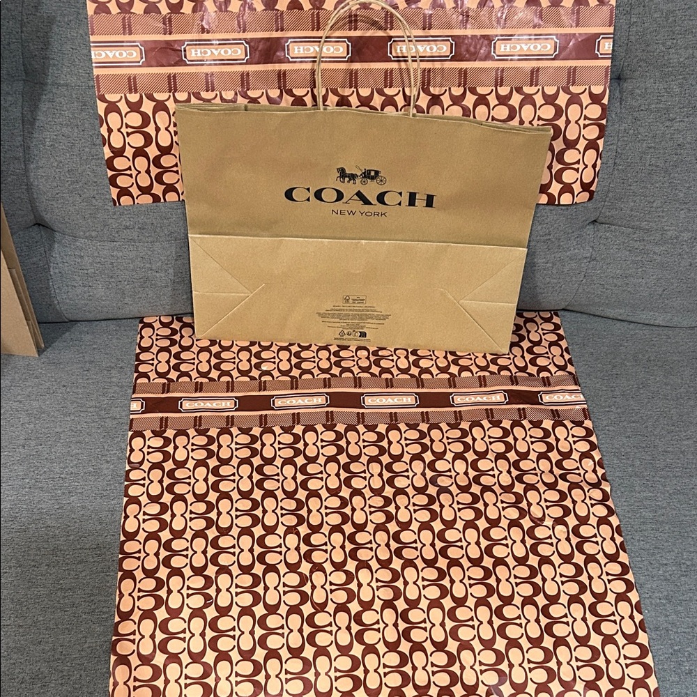 Coach Signature Brown and Tan Tote and Wrapping Paper